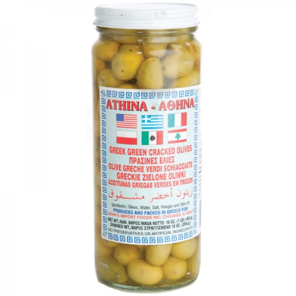 GREEK GREEN CRACKED OLIVES, LARGE