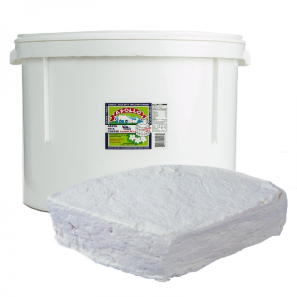 APOLLO GREEK FETA CHEESE, IN PLASTIC ROUND BARREL, 100% SHEEP&#039;S MILK, IN BRINE