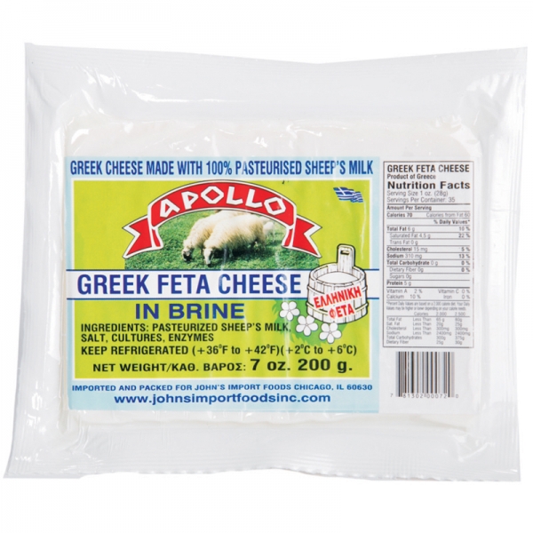 APOLLO GREEK FETA CHEESE, 100% GOAT’S  MILK, IN BRINE